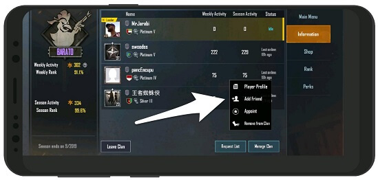 آموزش اضافه کردن اعضای کلن به عنوان دوست در پابجی موبایل اندروید و آیفون