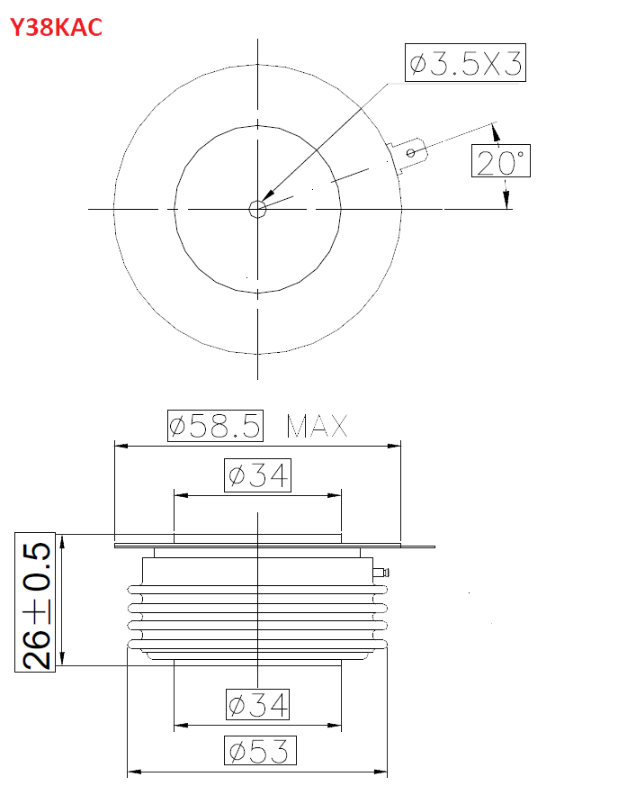 نمودار فنی تریستور دیسکی y38KAC