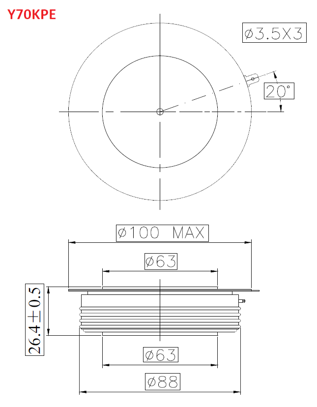نمودار فنی تریستور دیسکی y70kPE