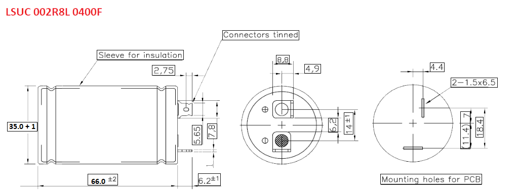 نمودار فنی ابرخازن LS سری LSUC002R8L0400F
